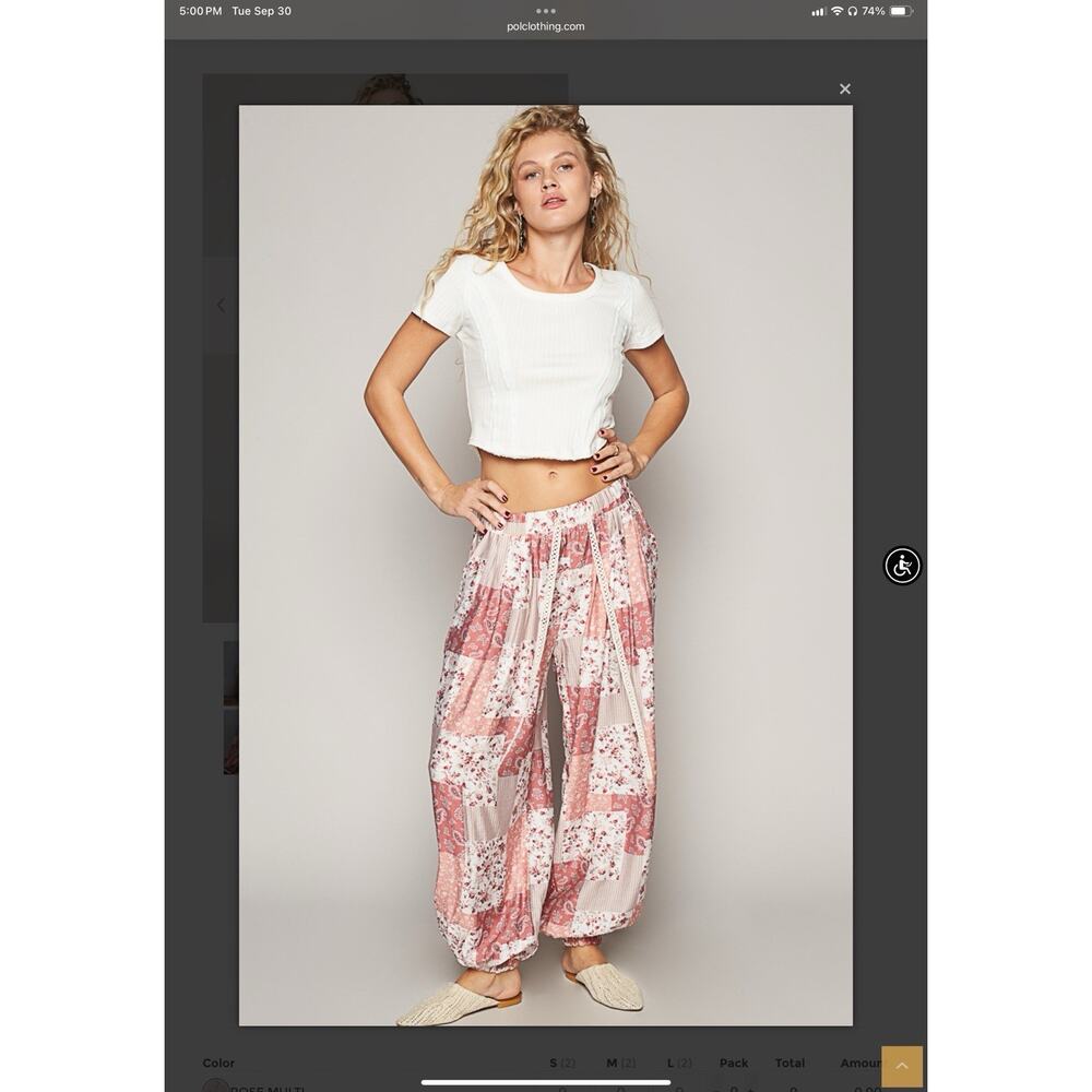New! POL Patchwork Print Boho Harem Pants Women's Drawstring Waist